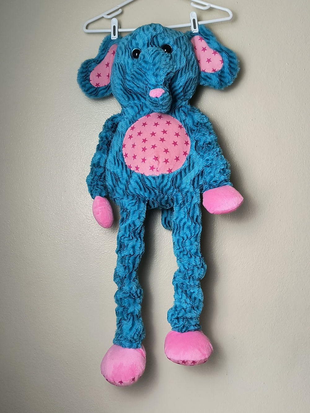 Hug Fun 36" Blue & Pink Star Accent Elephant Plush - Stretchy Arms Legs